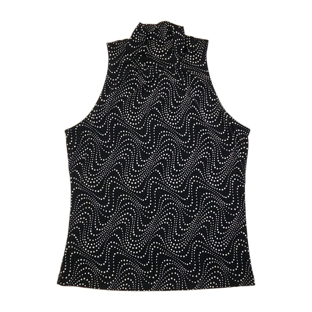 Vintage 90s Stephen & Casey Black White Abstract Dot Sleeveless Top M USA